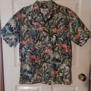 Vintage KY'S Made in Hawaii 100% Cotton Flamingo Print Button Front Men's Medium